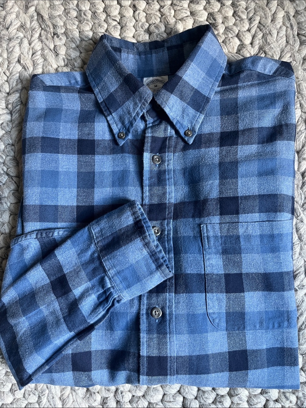 Brooks Brothers “Regent” flannel blue plaid button-down shirt